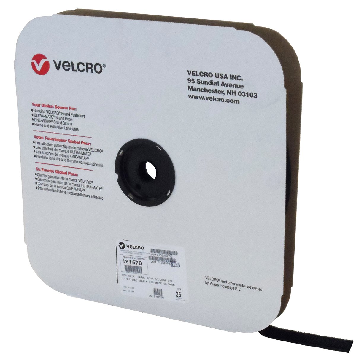 Velcro Brand Reclosable Fastener,Hook,W 1 in,Black 152880